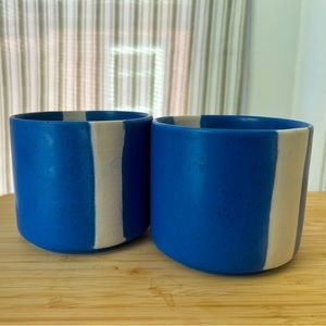 Pair of Anthropologie Ceramic Mugs, blue and white